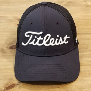 Titleist Hat Cap New Era Size M/L Flex Stretch Fitted Black White Script Spell